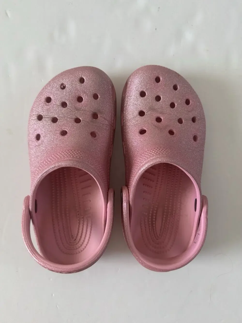 Crocs Kids Clogs Glitter Pink Size J4 Junior Casual Shoes Girls *READ*